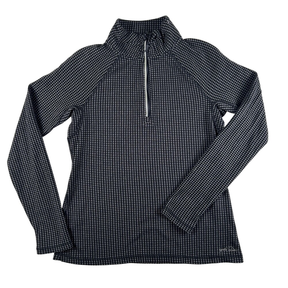 Eddie Bauer Pullover Shirt Womens Large Gray 1/4 Zip Geometric Pocket Hiking